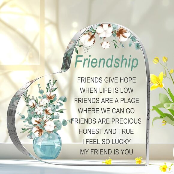 Heart Friendship Acrylic Gift Keepsake for Best Friend Birthday Decor 3.9" - Picture 4 of 6